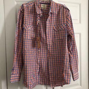 NWT blue and orange checked shirt